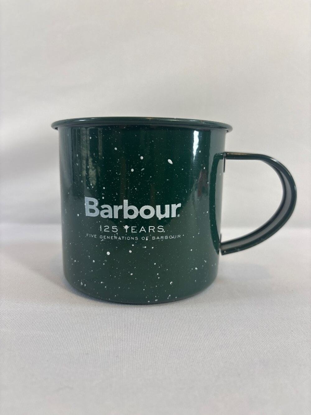Barbour 125 Years Five Generations Enamel Camp Mug Green Speckle Collectible